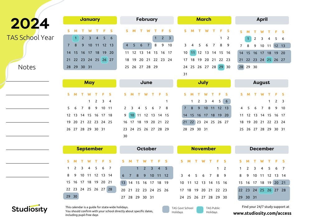 School terms and public holiday dates for TAS in 2025 Studiosity